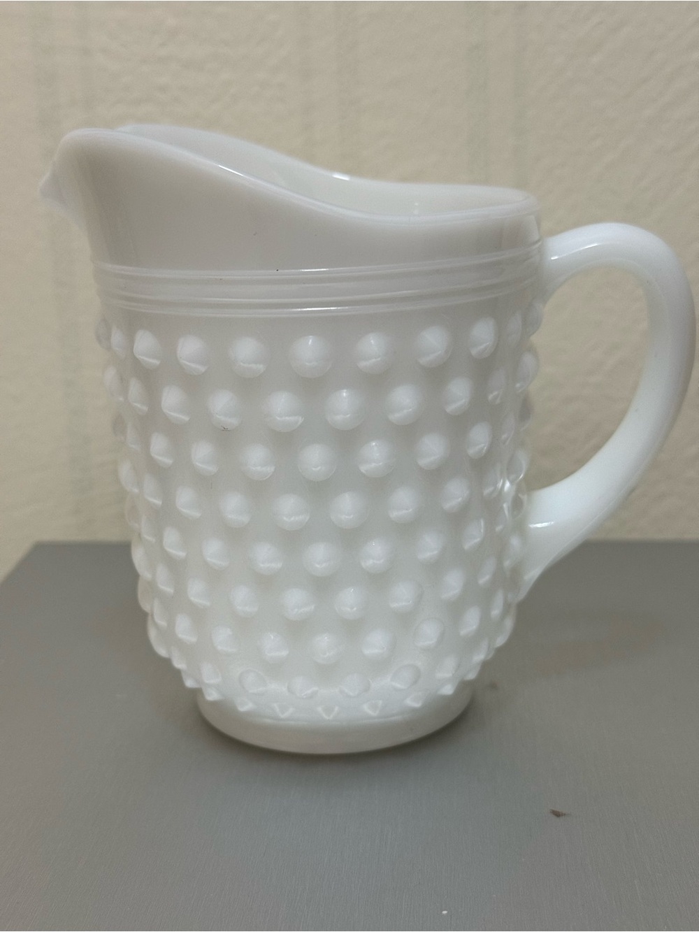 Pitcher Mini 5.25” Milk Glass Pitcher White Hobnail Glass Cottage Textured